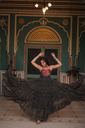 Bandhani Gown with Kutchi Patchwork