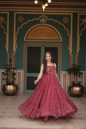 Bandhani Gown with Kutchi Patchwork
