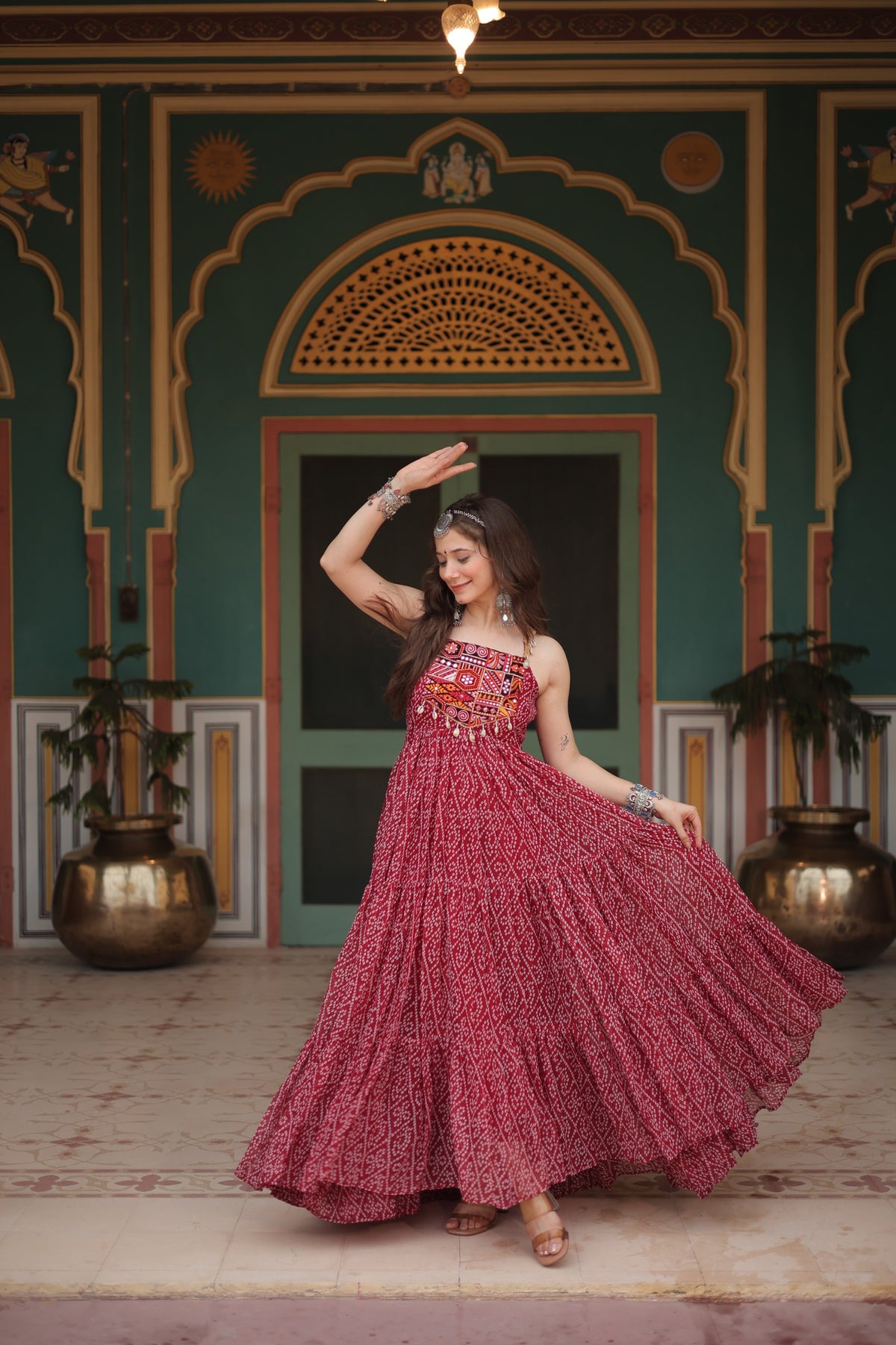 Bandhani Gown with Kutchi Patchwork