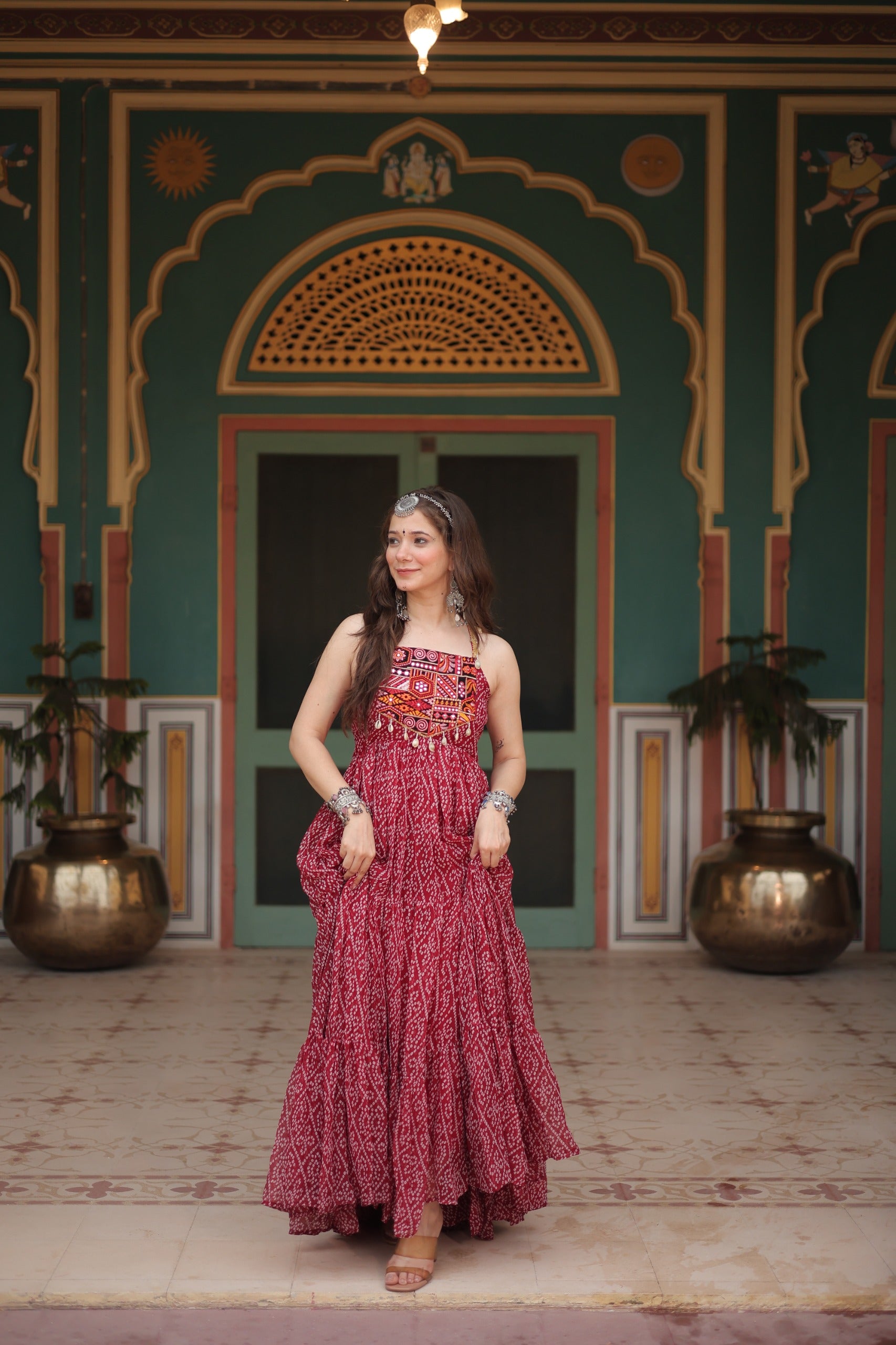 Bandhani Gown with Kutchi Patchwork