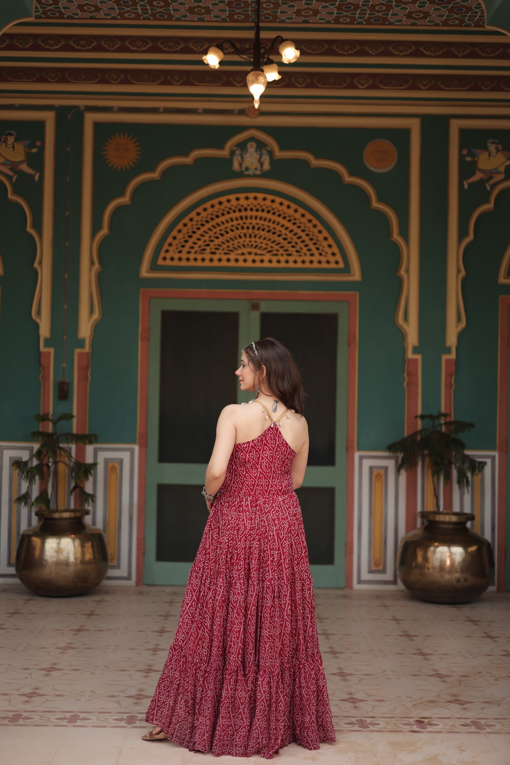 Bandhani Gown with Kutchi Patchwork