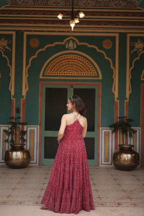 Bandhani Gown with Kutchi Patchwork
