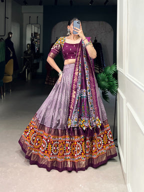 TUSSAR SILK MIRROR WORK LEHENGA CHOLI FOR GARBA