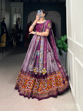 TUSSAR SILK MIRROR WORK LEHENGA CHOLI FOR GARBA