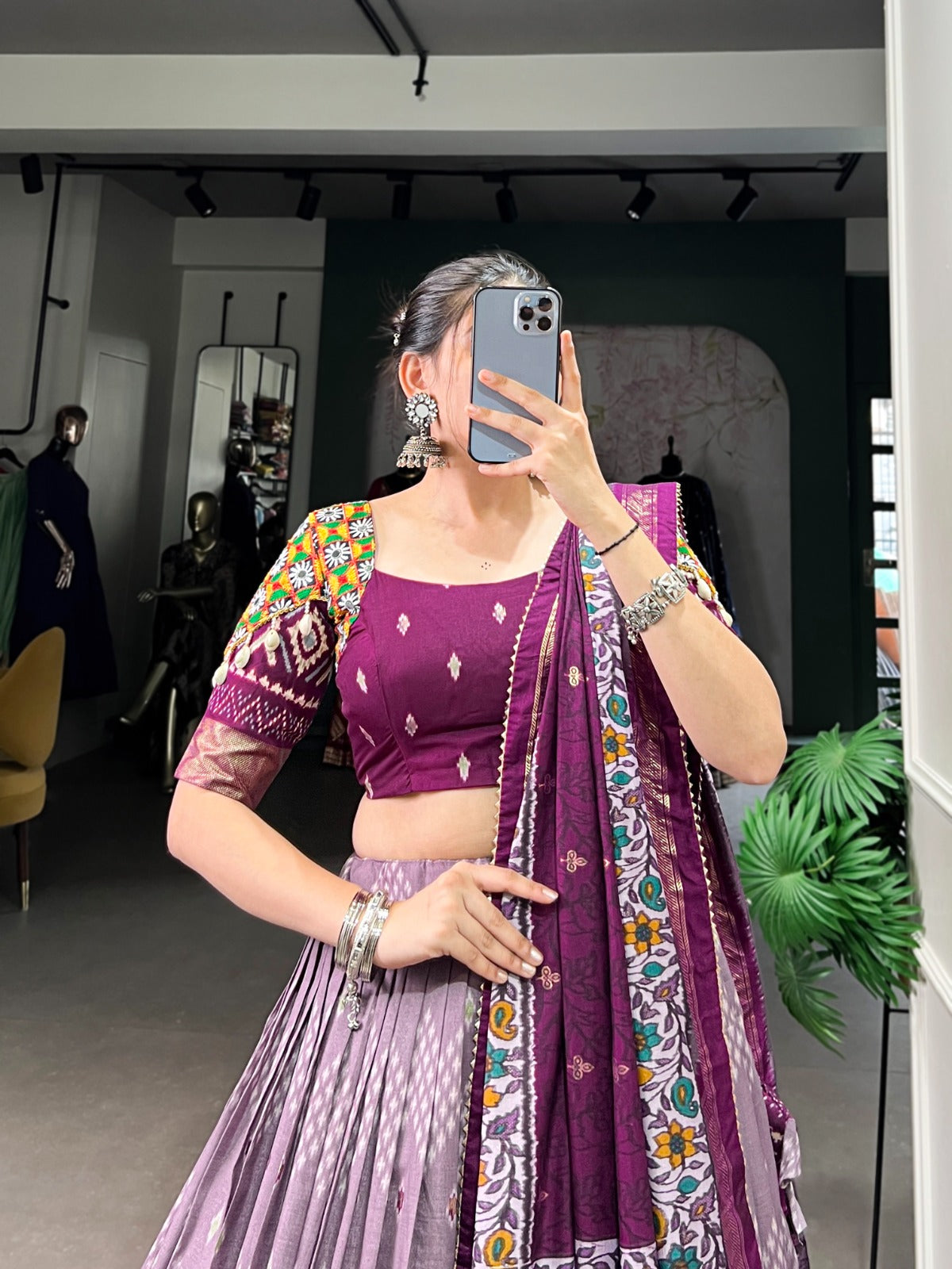 TUSSAR SILK MIRROR WORK LEHENGA CHOLI FOR GARBA
