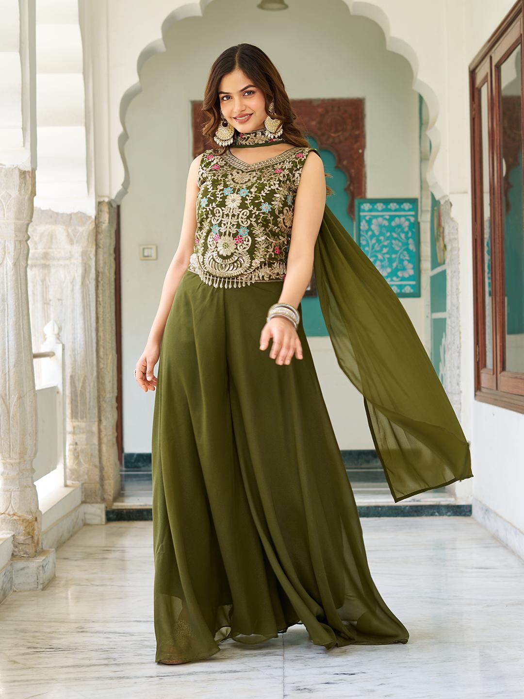 DESIGNER PLAZZO SET WITH EMBROIDERED BLOUSE & DUPATTA