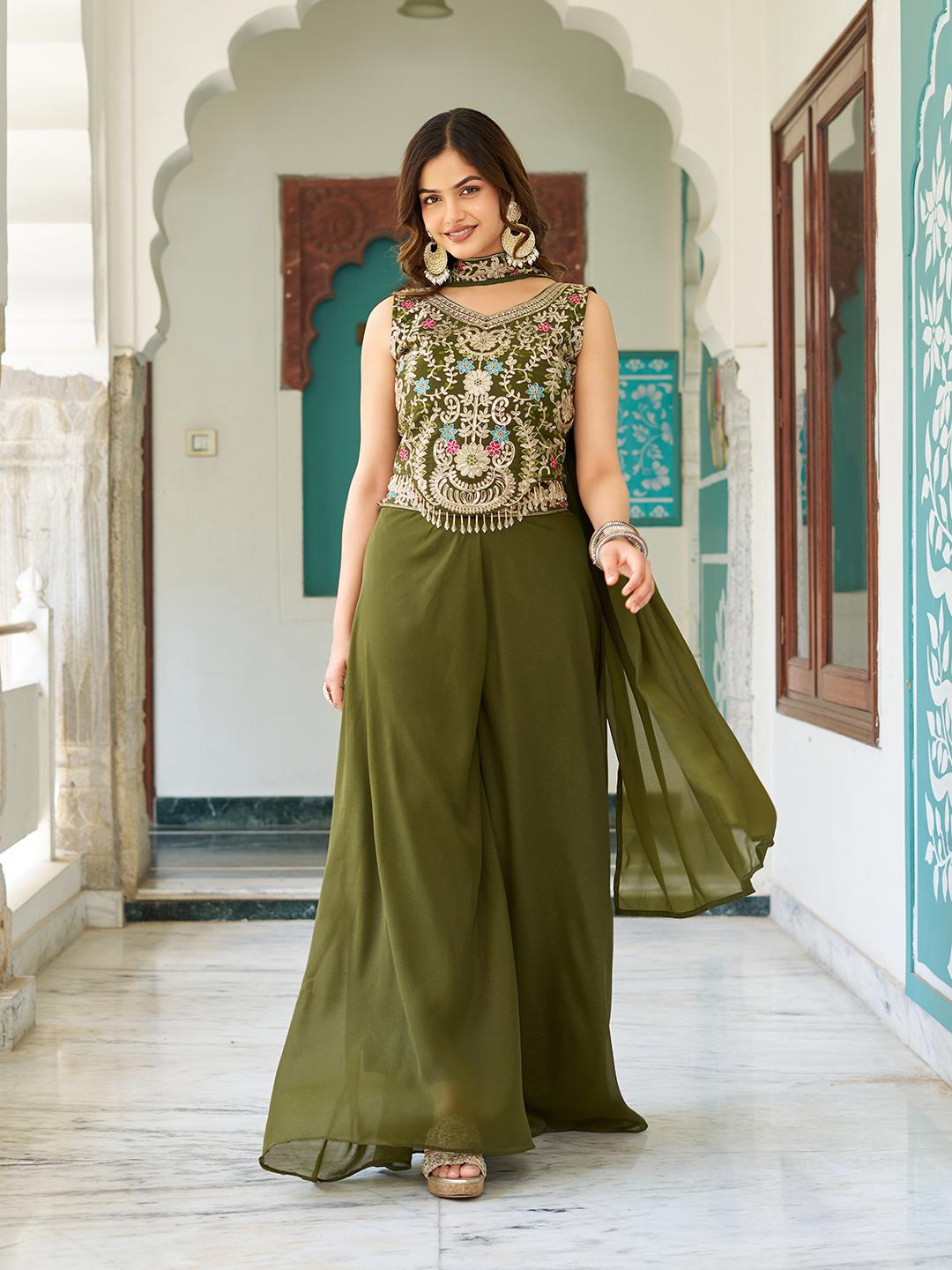 DESIGNER PLAZZO SET WITH EMBROIDERED BLOUSE & DUPATTA