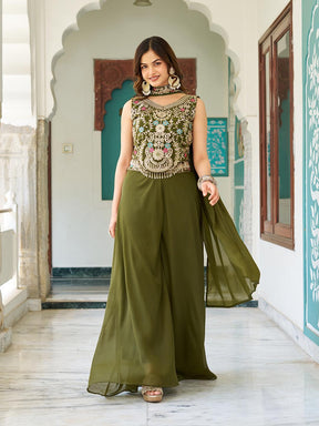 DESIGNER PLAZZO SET WITH EMBROIDERED BLOUSE & DUPATTA