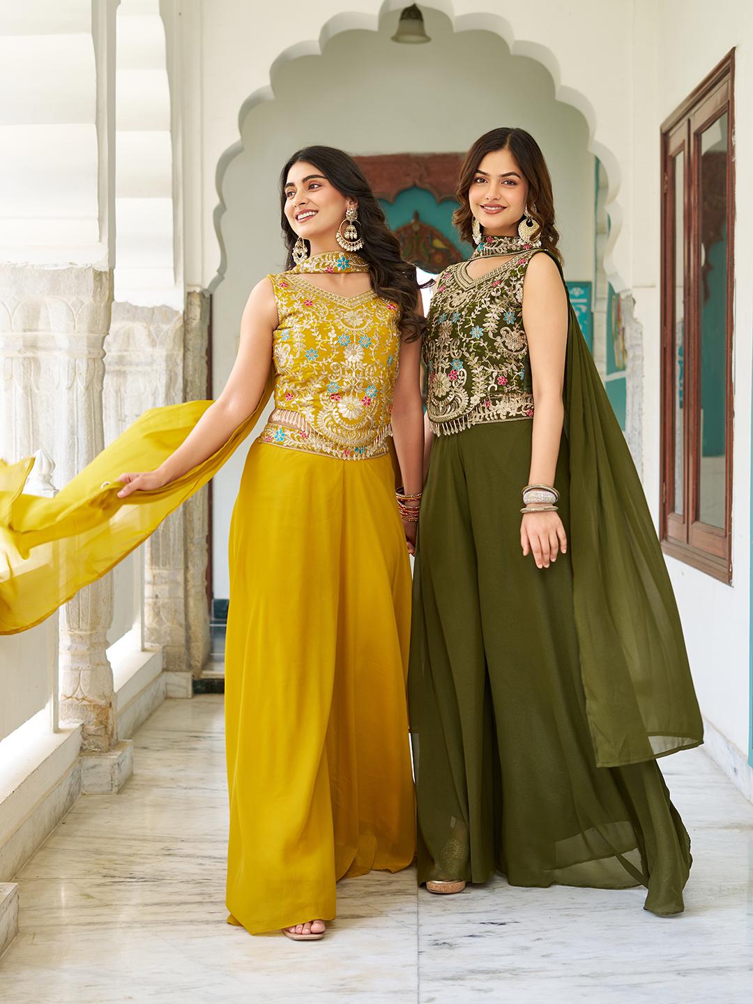 DESIGNER PLAZZO SET WITH EMBROIDERED BLOUSE & DUPATTA