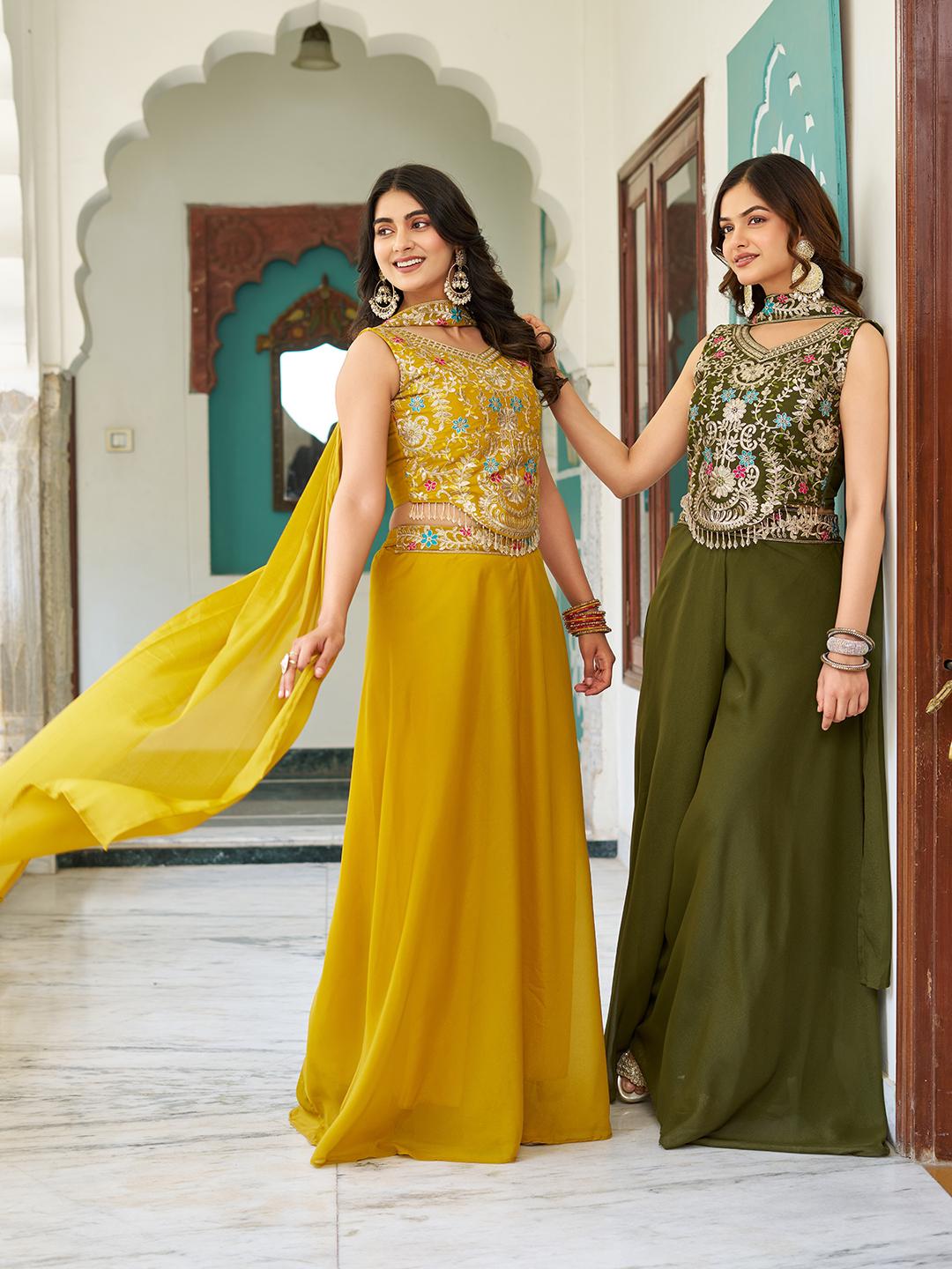 DESIGNER PLAZZO SET WITH EMBROIDERED BLOUSE & DUPATTA