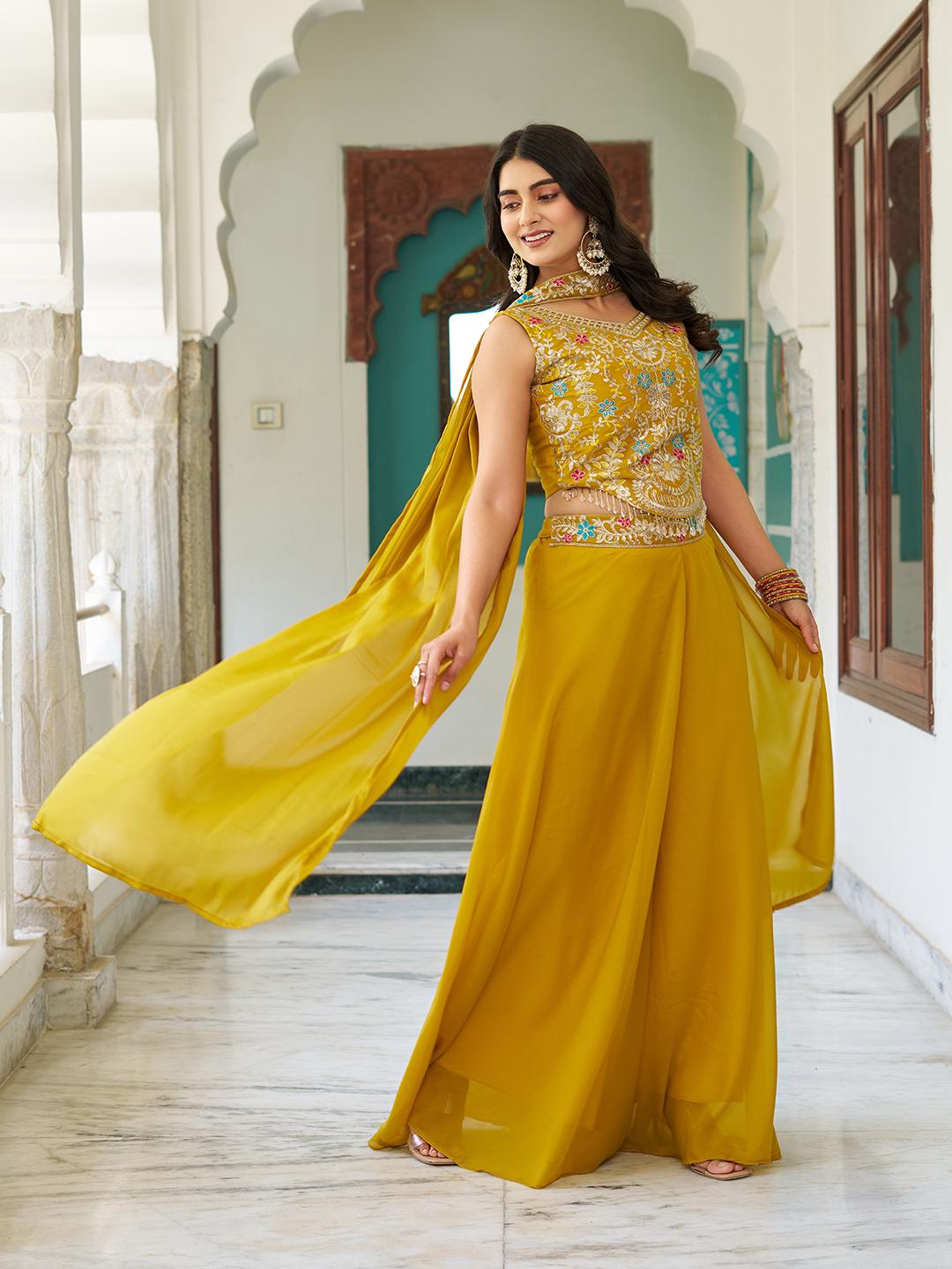 DESIGNER PLAZZO SET WITH EMBROIDERED BLOUSE & DUPATTA