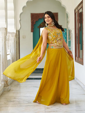DESIGNER PLAZZO SET WITH EMBROIDERED BLOUSE & DUPATTA