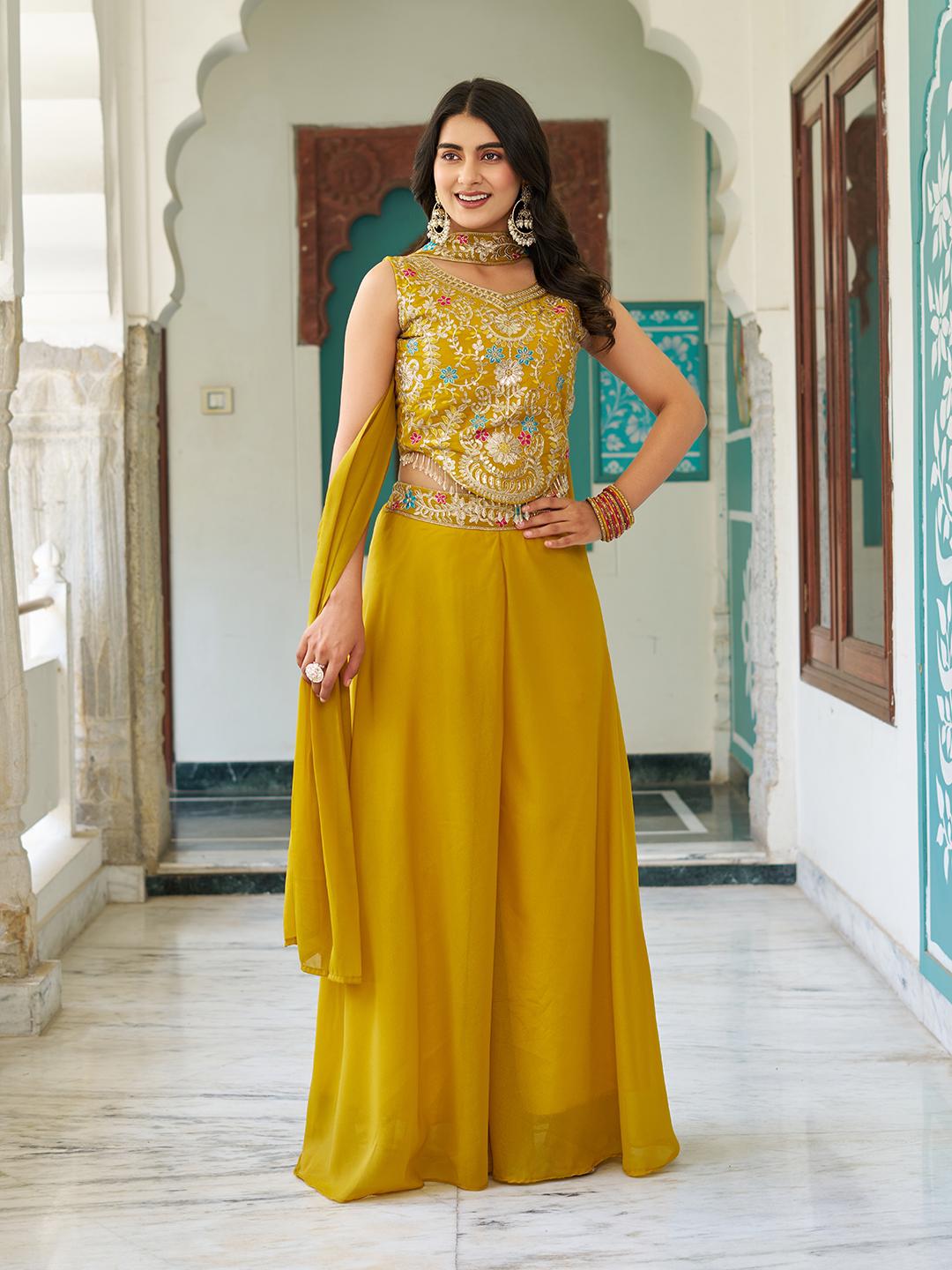 DESIGNER PLAZZO SET WITH EMBROIDERED BLOUSE & DUPATTA