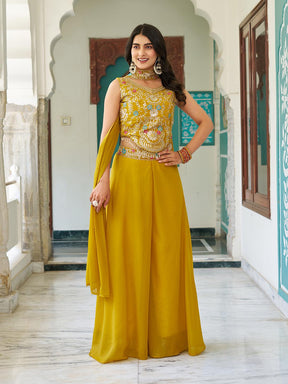 DESIGNER PLAZZO SET WITH EMBROIDERED BLOUSE & DUPATTA