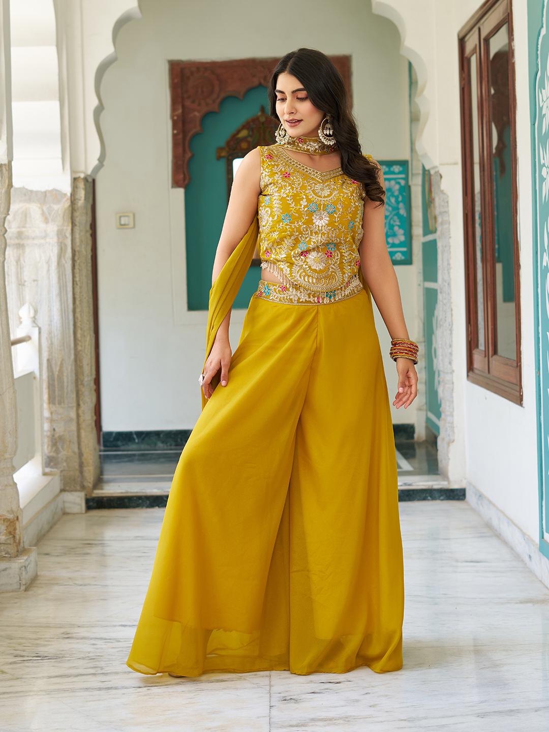 DESIGNER PLAZZO SET WITH EMBROIDERED BLOUSE & DUPATTA