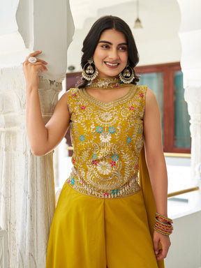 DESIGNER PLAZZO SET WITH EMBROIDERED BLOUSE & DUPATTA