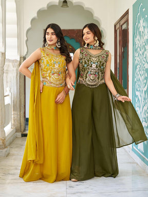 DESIGNER PLAZZO SET WITH EMBROIDERED BLOUSE & DUPATTA