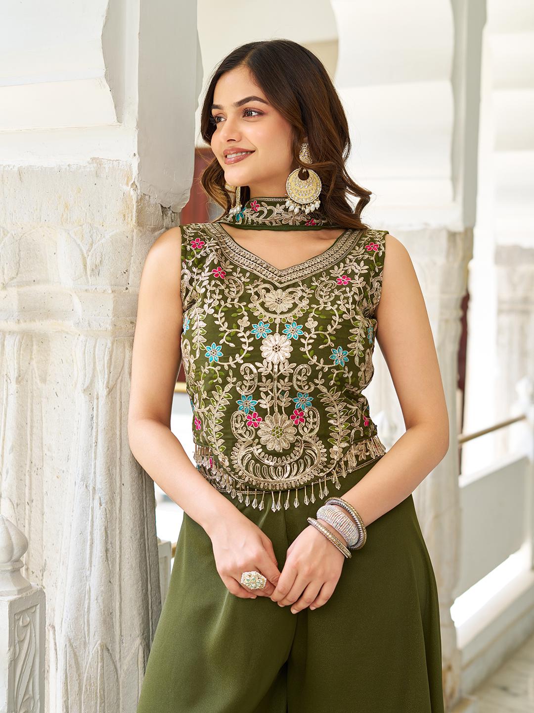 DESIGNER PLAZZO SET WITH EMBROIDERED BLOUSE & DUPATTA