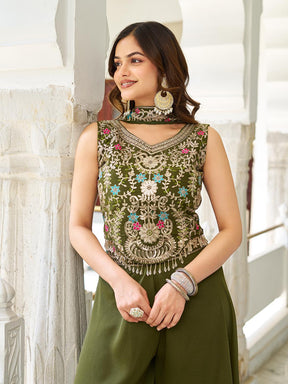 DESIGNER PLAZZO SET WITH EMBROIDERED BLOUSE & DUPATTA