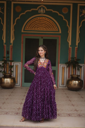 BANDHANI PRINT GOWN WITH KUTCHI PATCHWORK