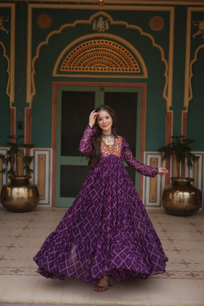 BANDHANI PRINT GOWN WITH KUTCHI PATCHWORK