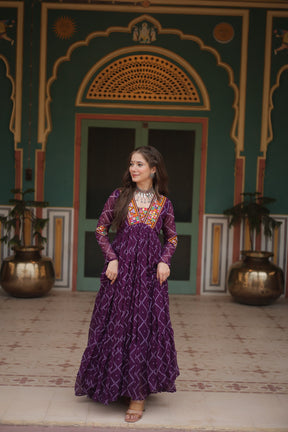 BANDHANI PRINT GOWN WITH KUTCHI PATCHWORK