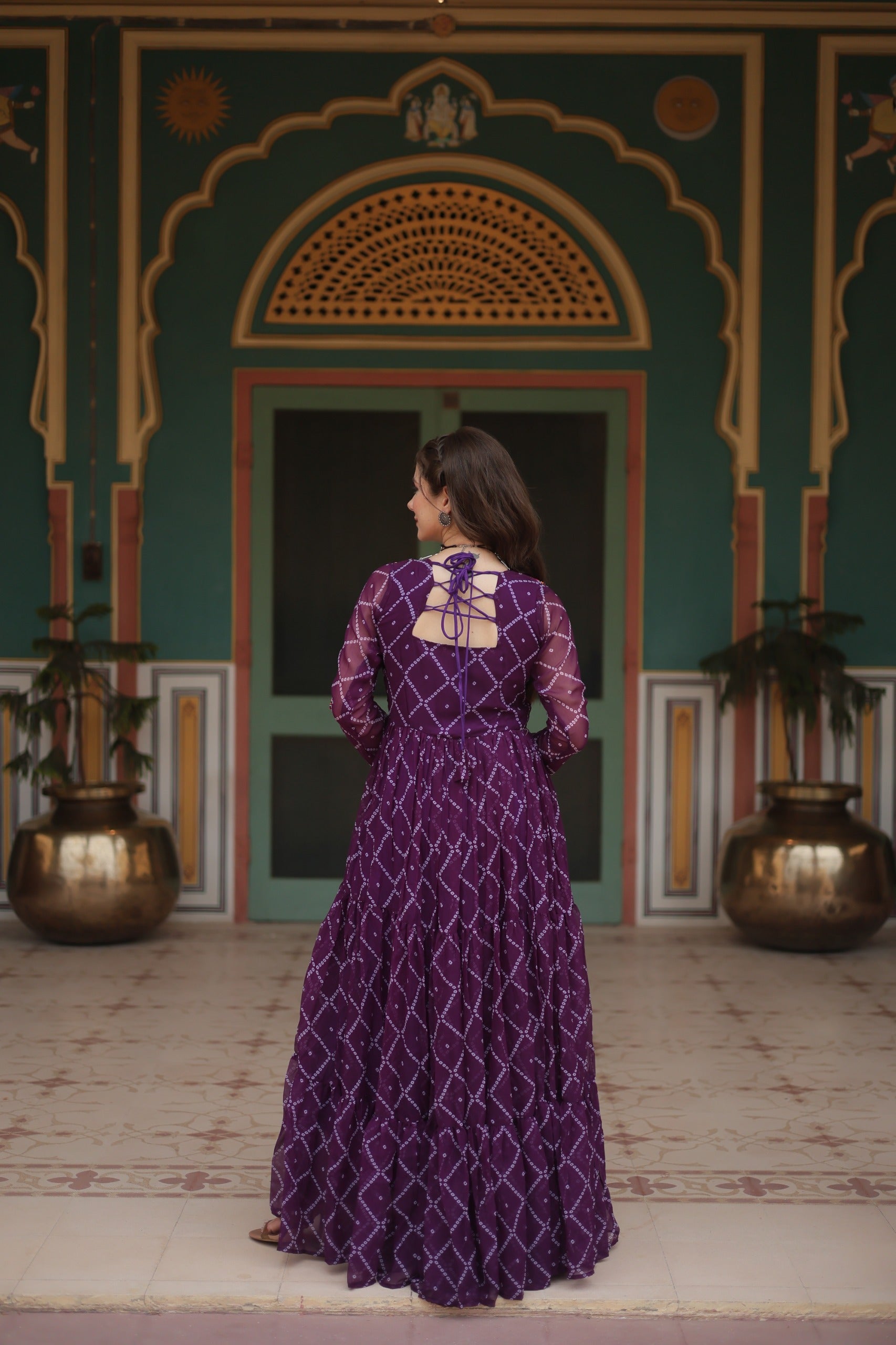 BANDHANI PRINT GOWN WITH KUTCHI PATCHWORK