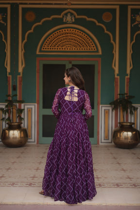 BANDHANI PRINT GOWN WITH KUTCHI PATCHWORK