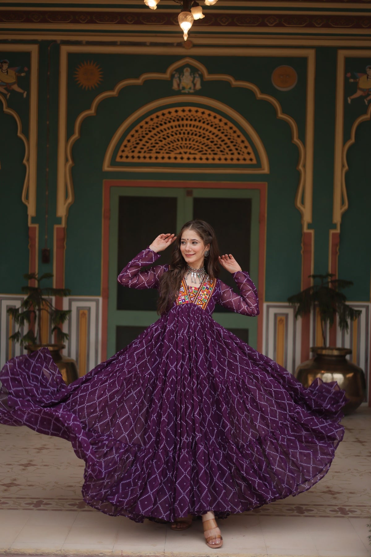 BANDHANI PRINT GOWN WITH KUTCHI PATCHWORK