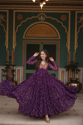 BANDHANI PRINT GOWN WITH KUTCHI PATCHWORK