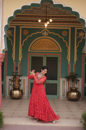 BANDHANI PRINT GOWN WITH KUTCHI PATCHWORK