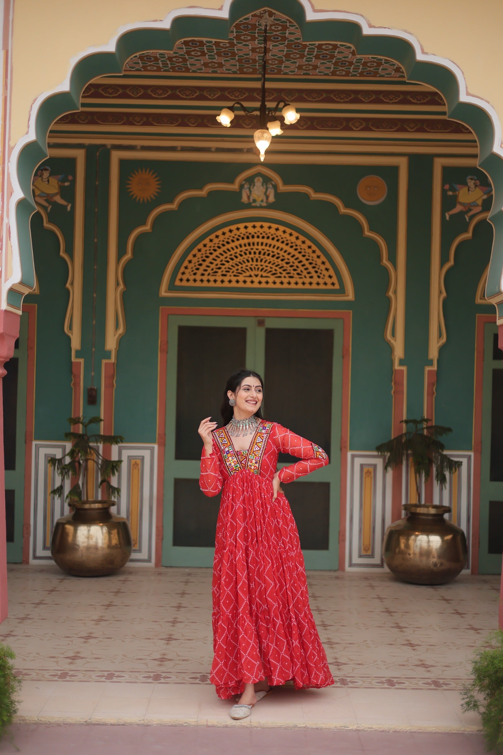 BANDHANI PRINT GOWN WITH KUTCHI PATCHWORK