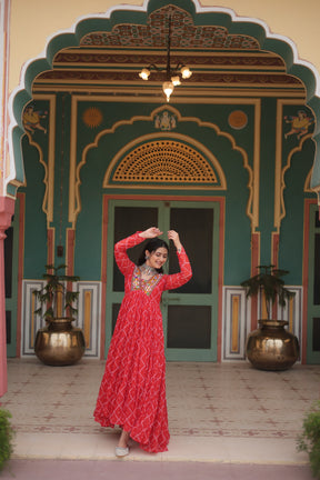BANDHANI PRINT GOWN WITH KUTCHI PATCHWORK