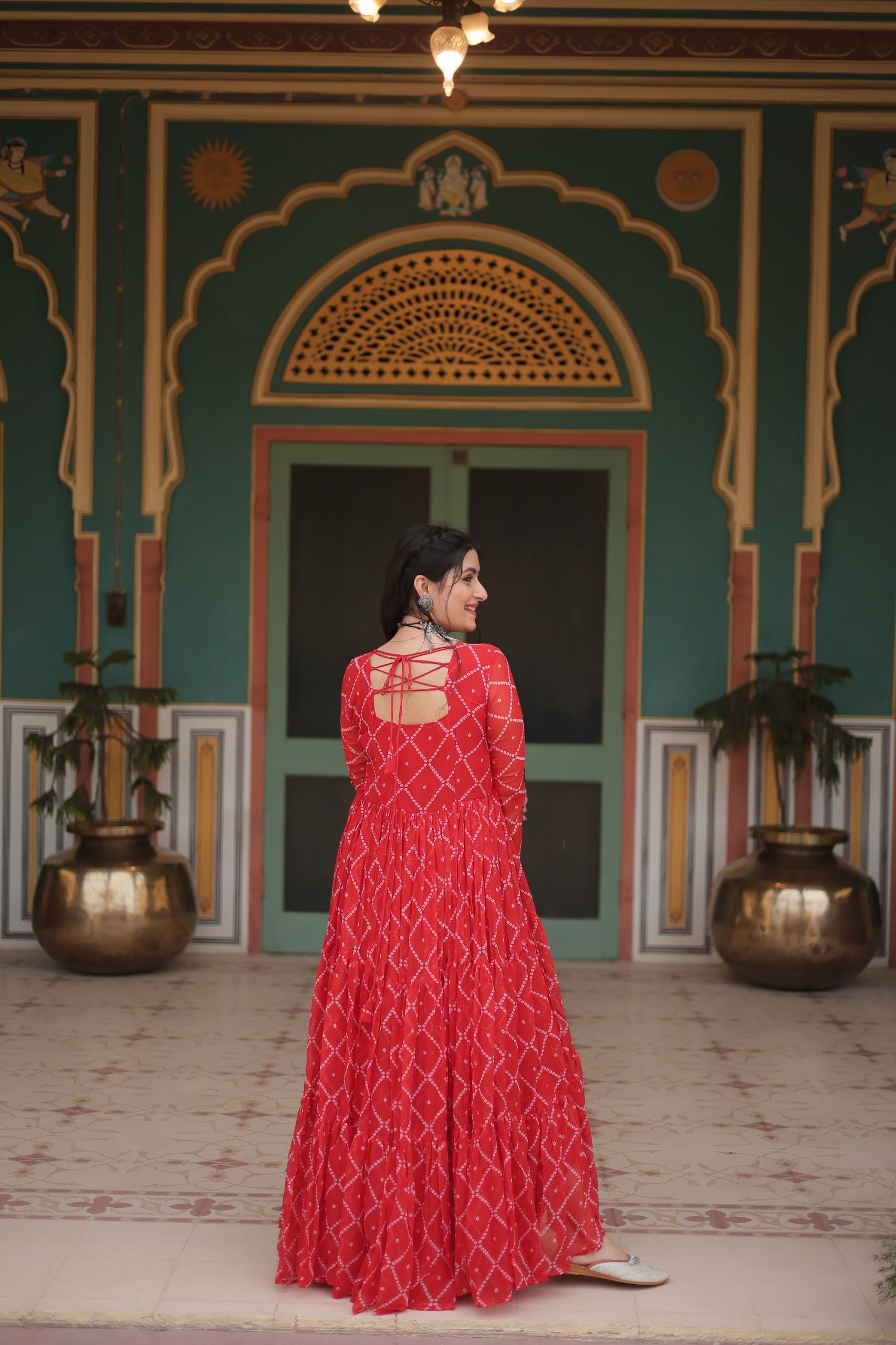 BANDHANI PRINT GOWN WITH KUTCHI PATCHWORK