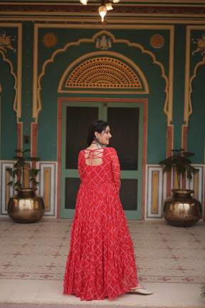 BANDHANI PRINT GOWN WITH KUTCHI PATCHWORK