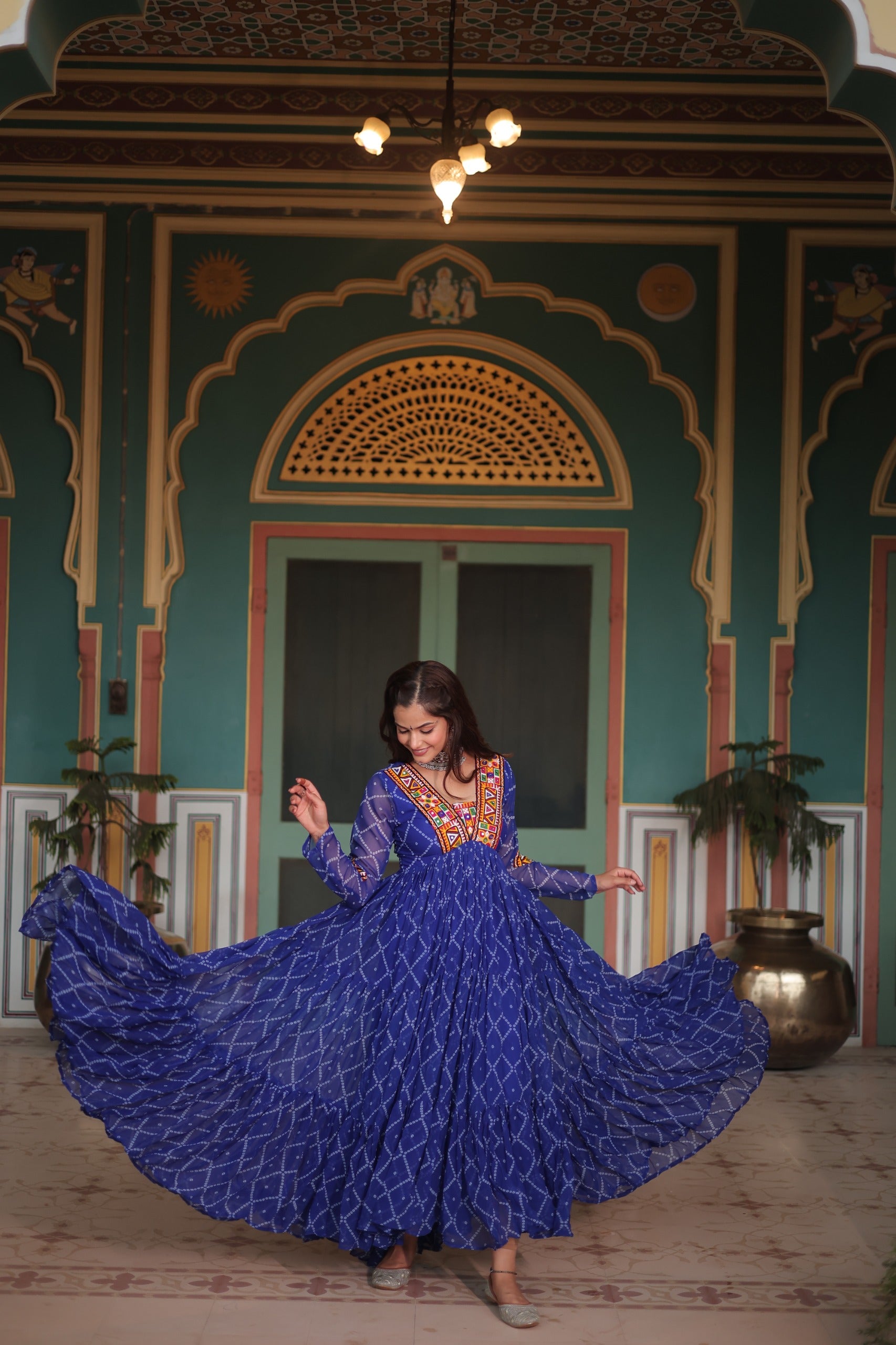 BANDHANI PRINT GOWN WITH KUTCHI PATCHWORK