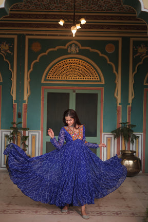 BANDHANI PRINT GOWN WITH KUTCHI PATCHWORK