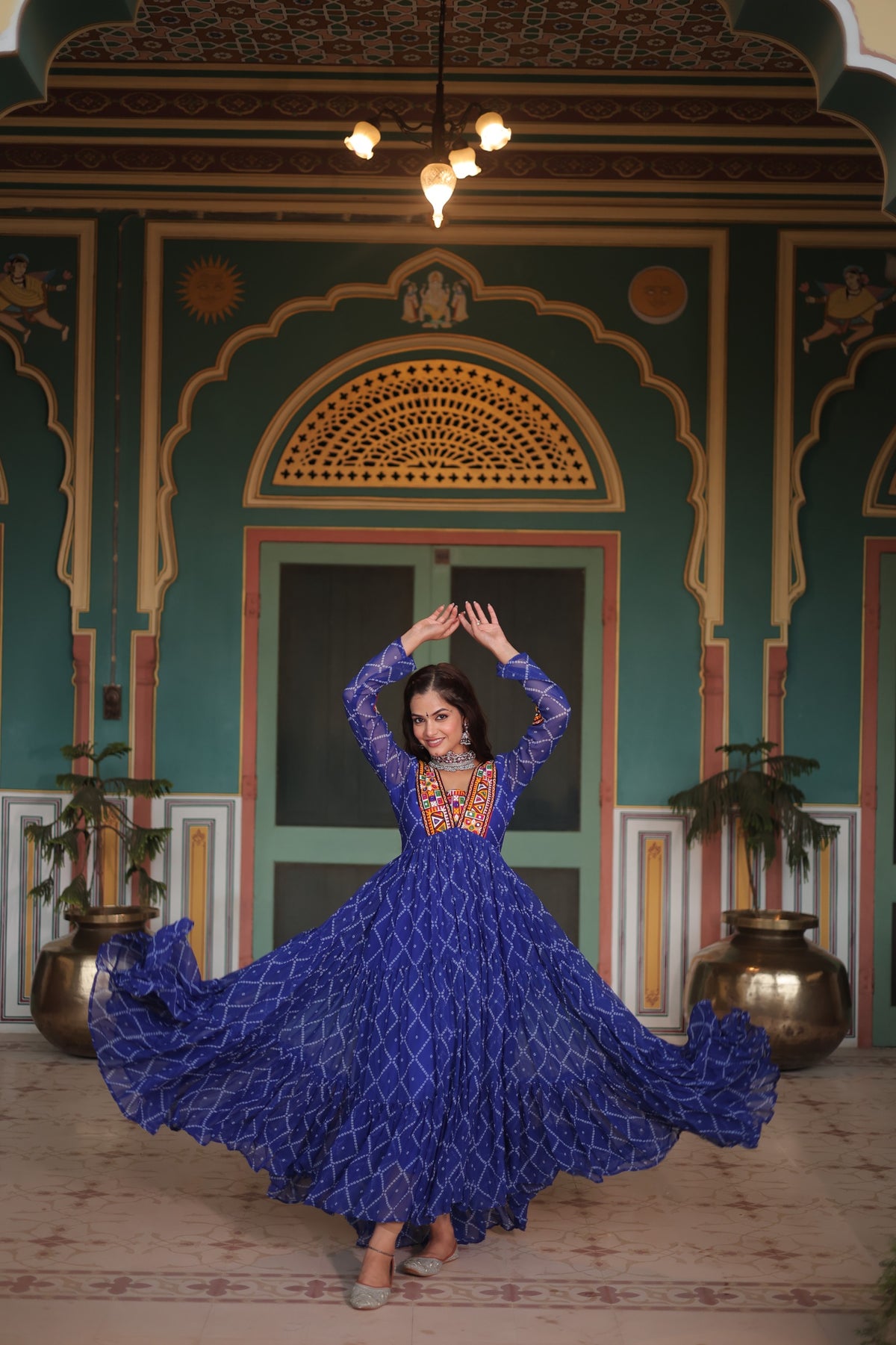 BANDHANI PRINT GOWN WITH KUTCHI PATCHWORK