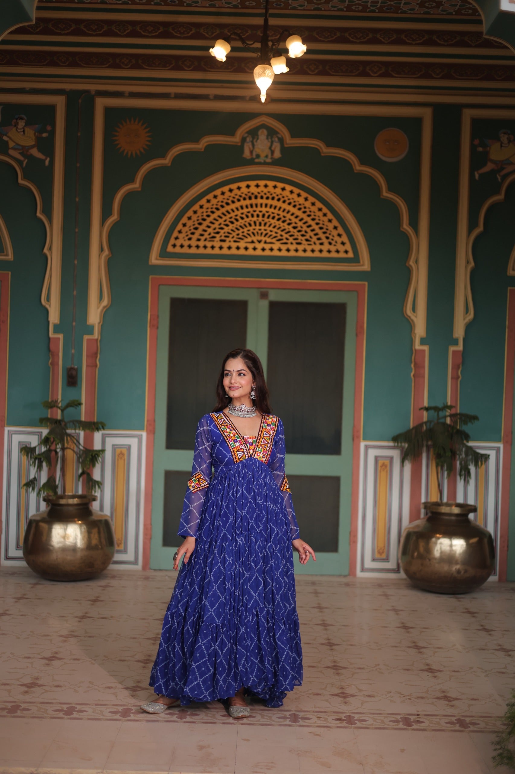 BANDHANI PRINT GOWN WITH KUTCHI PATCHWORK