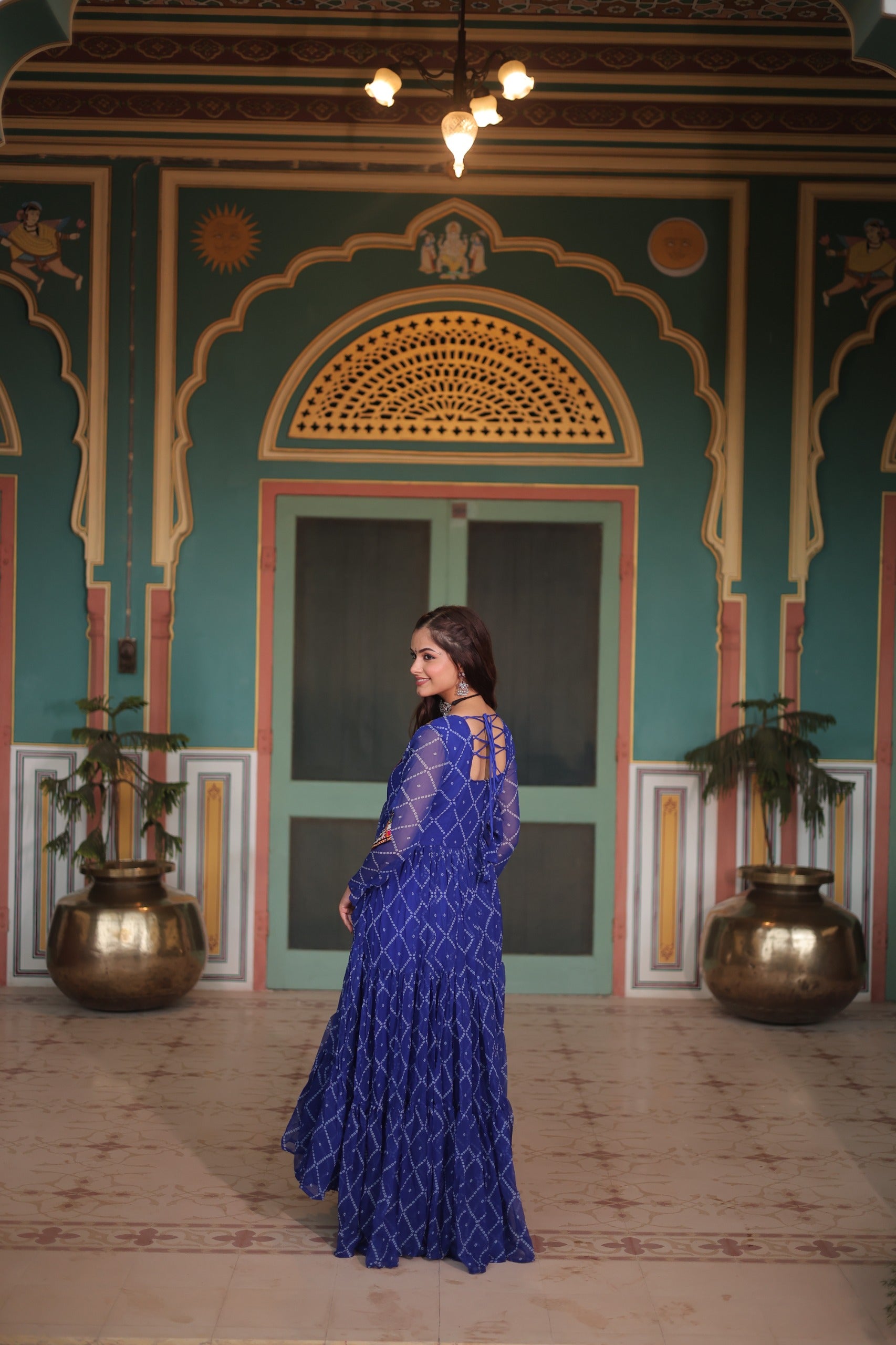 BANDHANI PRINT GOWN WITH KUTCHI PATCHWORK