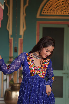 BANDHANI PRINT GOWN WITH KUTCHI PATCHWORK