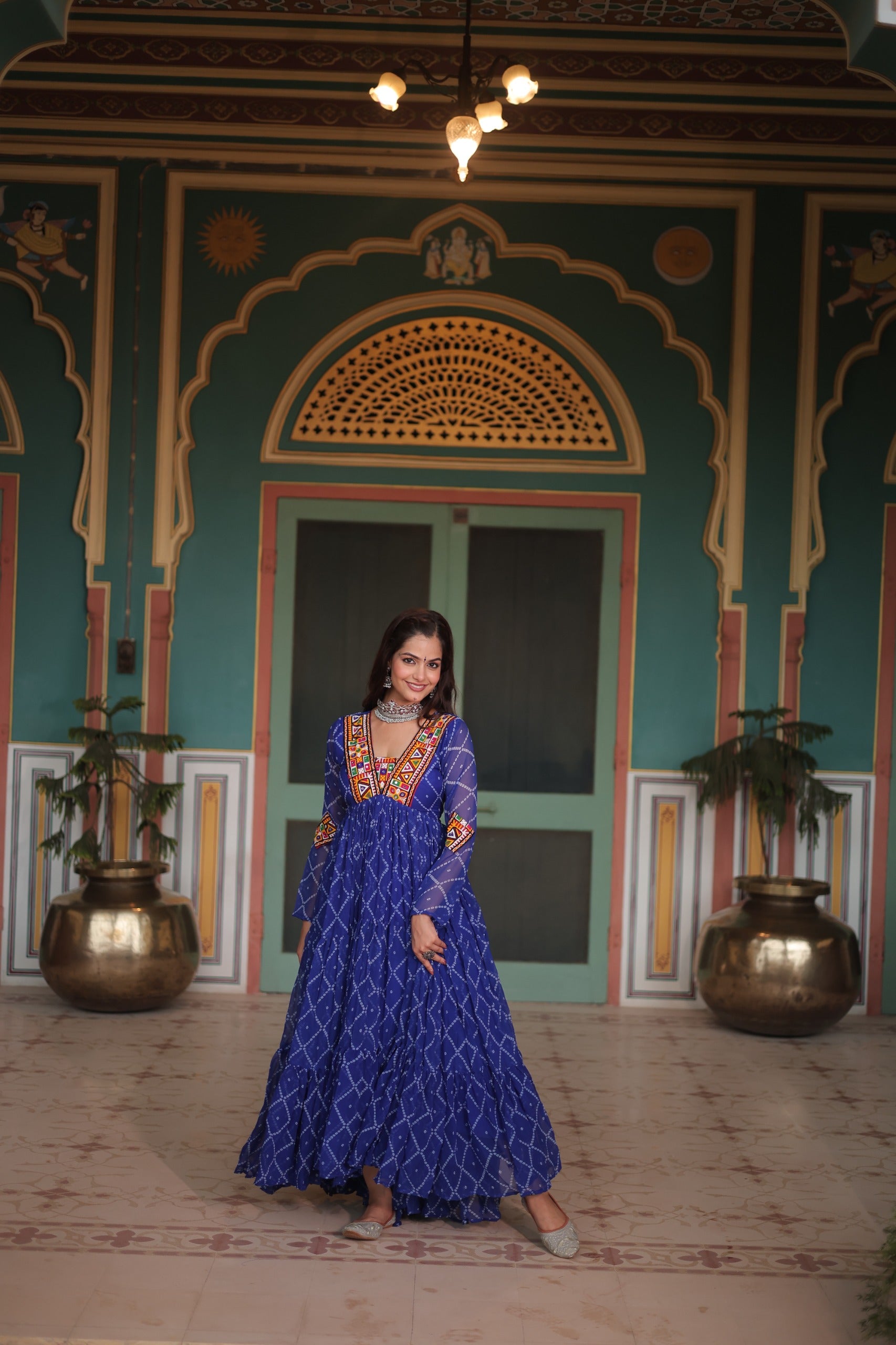 BANDHANI PRINT GOWN WITH KUTCHI PATCHWORK
