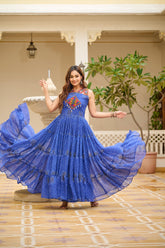 TRADITIONAL GAMATHI WORK NAVRATRI GOWN WITH REAL MIRROR & BANDHANI PRINT