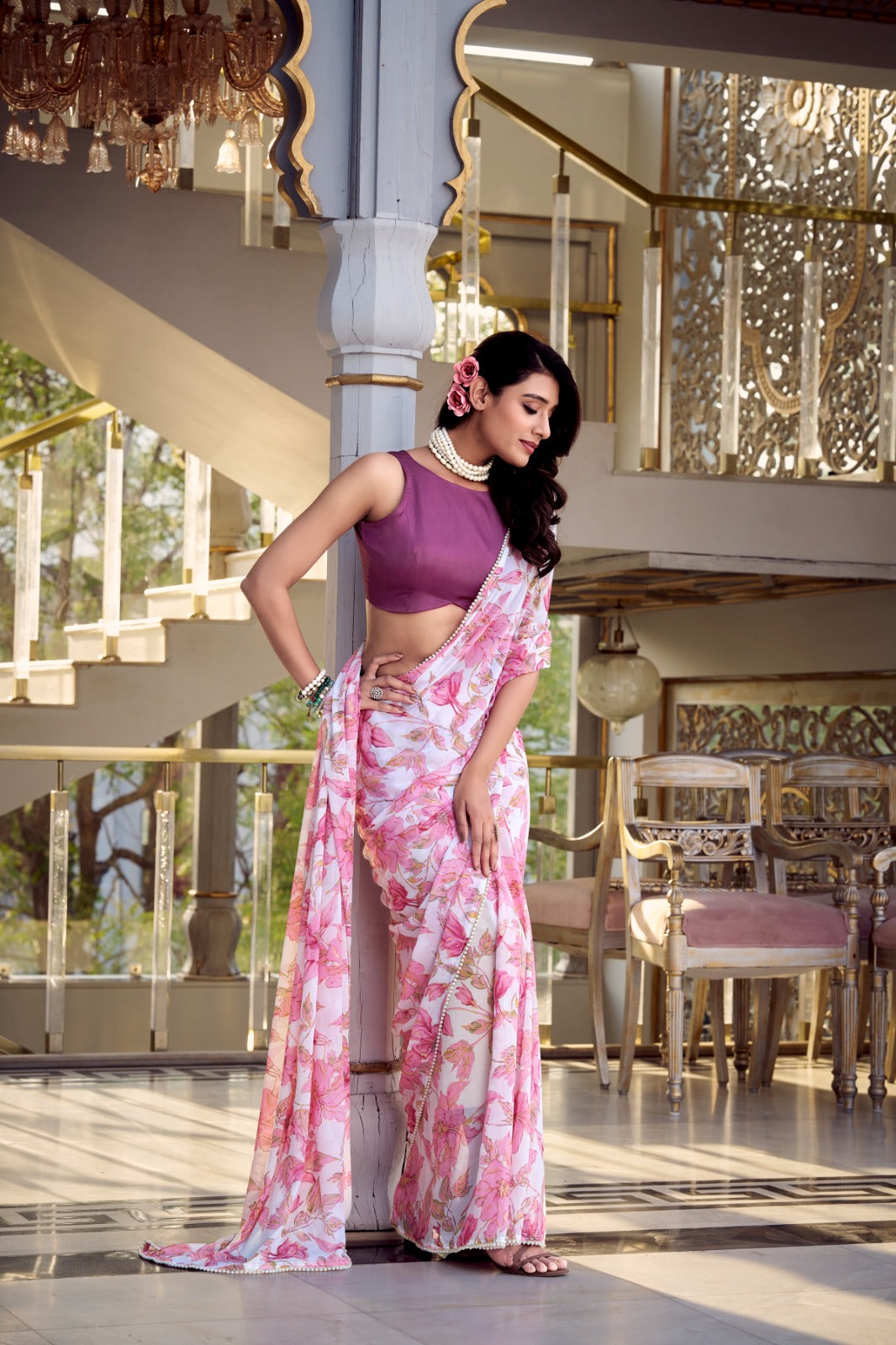WEIGHTLESS MARBLE SAREES WITH MOONGA SILK BLOUSE