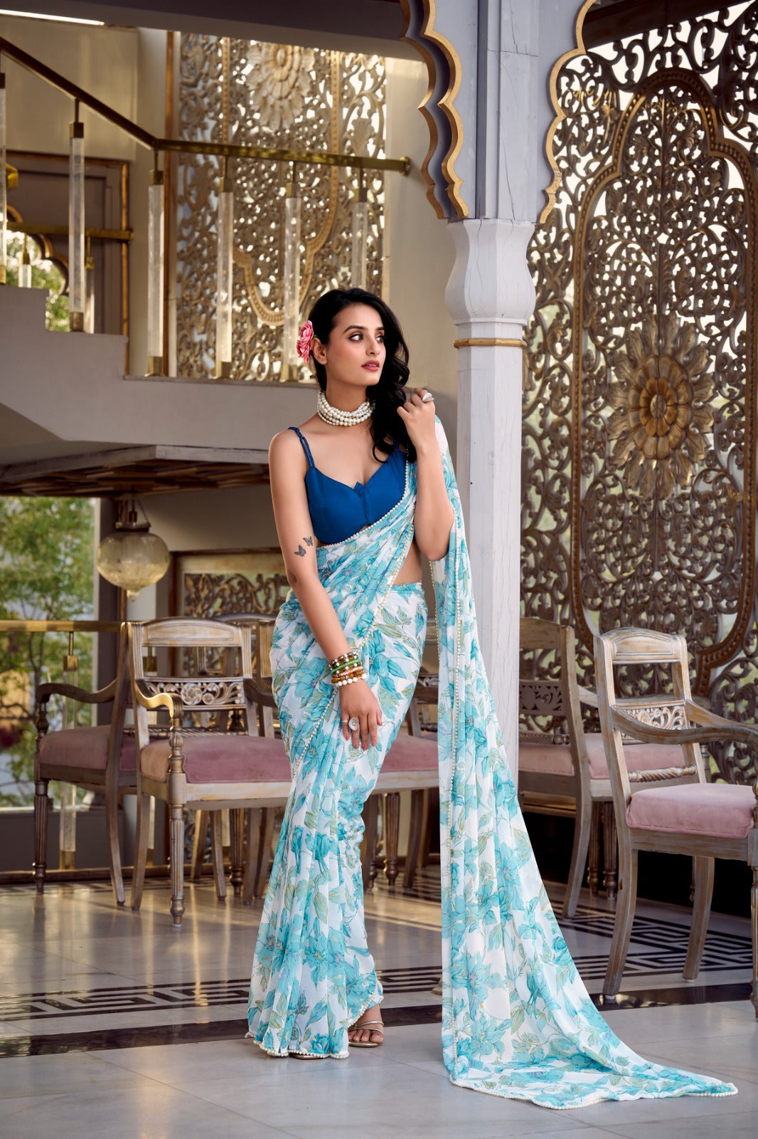WEIGHTLESS MARBLE SAREES WITH MOONGA SILK BLOUSE