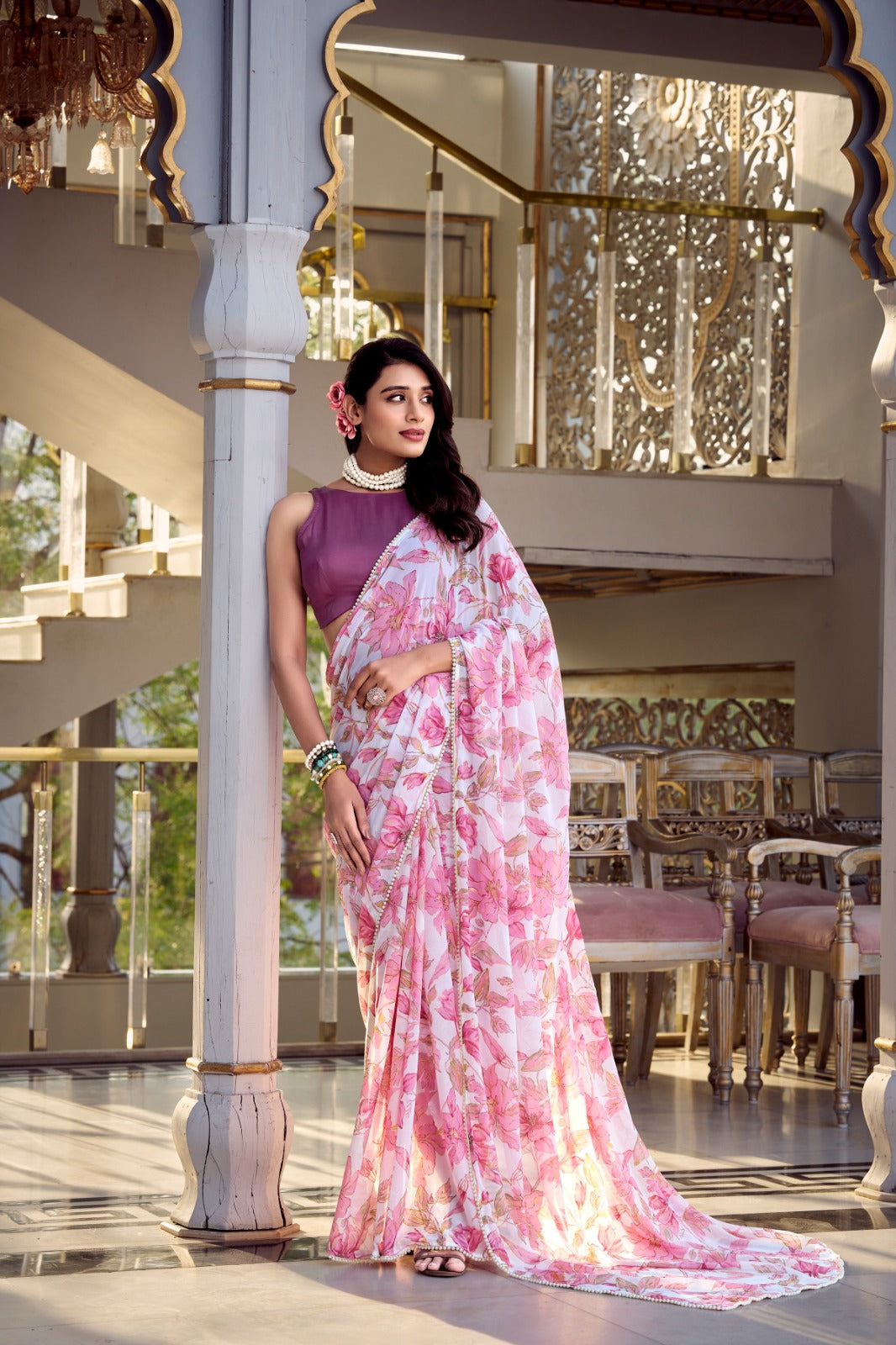 WEIGHTLESS MARBLE SAREES WITH MOONGA SILK BLOUSE