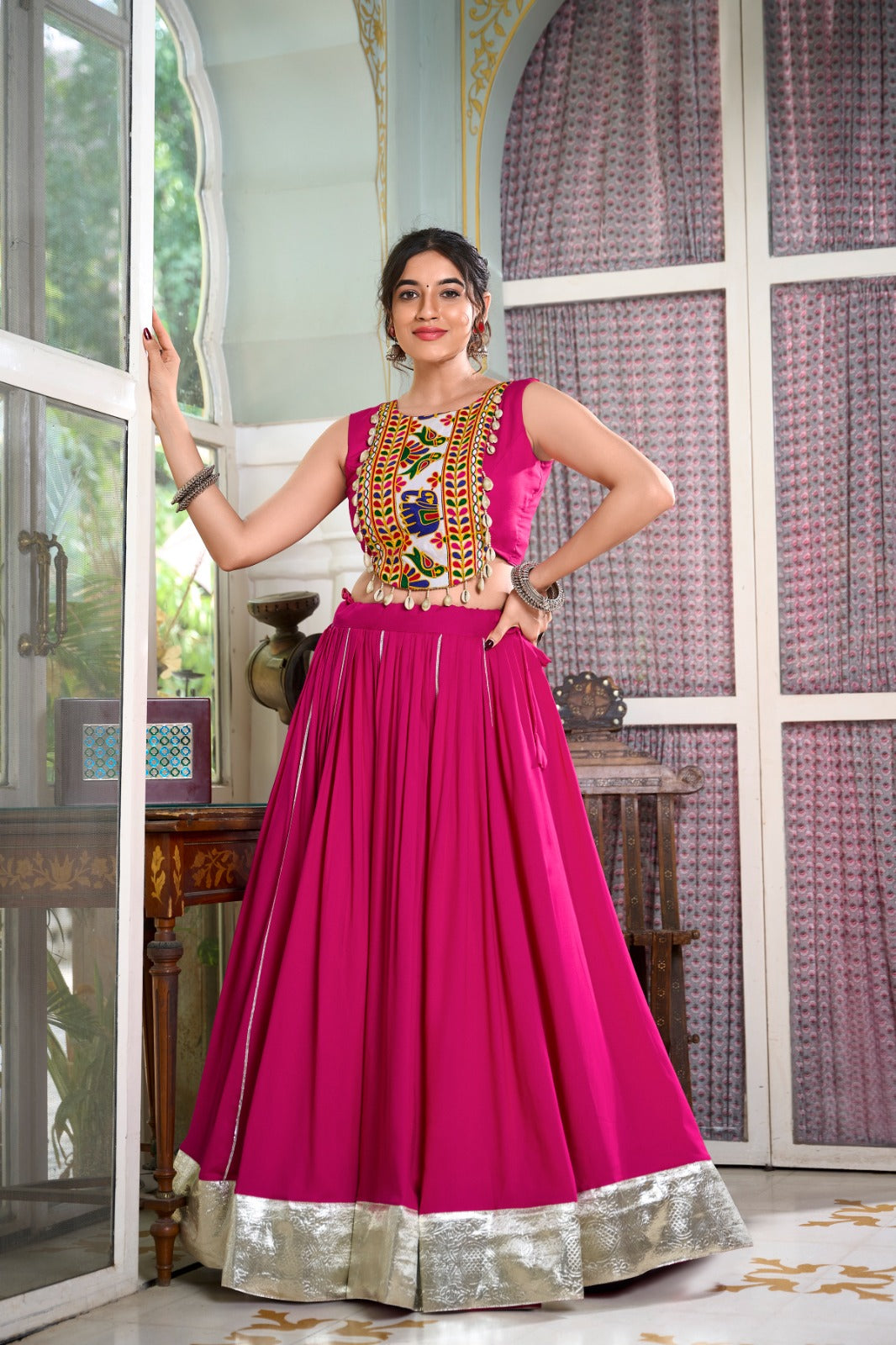 RAYON LEHENGA CHOLI WITH GAMTHI WORK BLOUSE