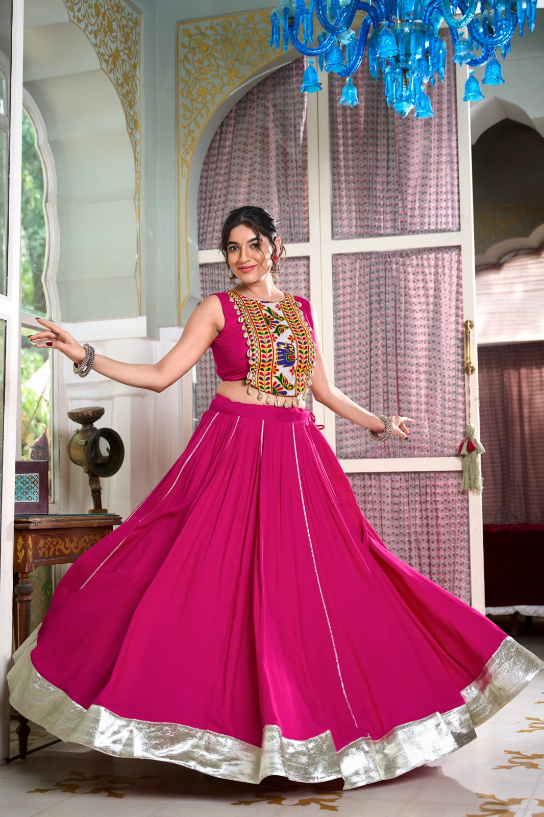 RAYON LEHENGA CHOLI WITH GAMTHI WORK BLOUSE
