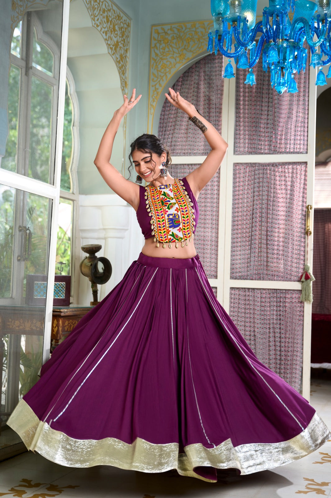 RAYON LEHENGA CHOLI WITH GAMTHI WORK BLOUSE