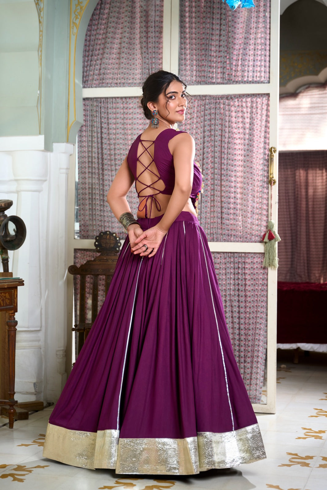 RAYON LEHENGA CHOLI WITH GAMTHI WORK BLOUSE